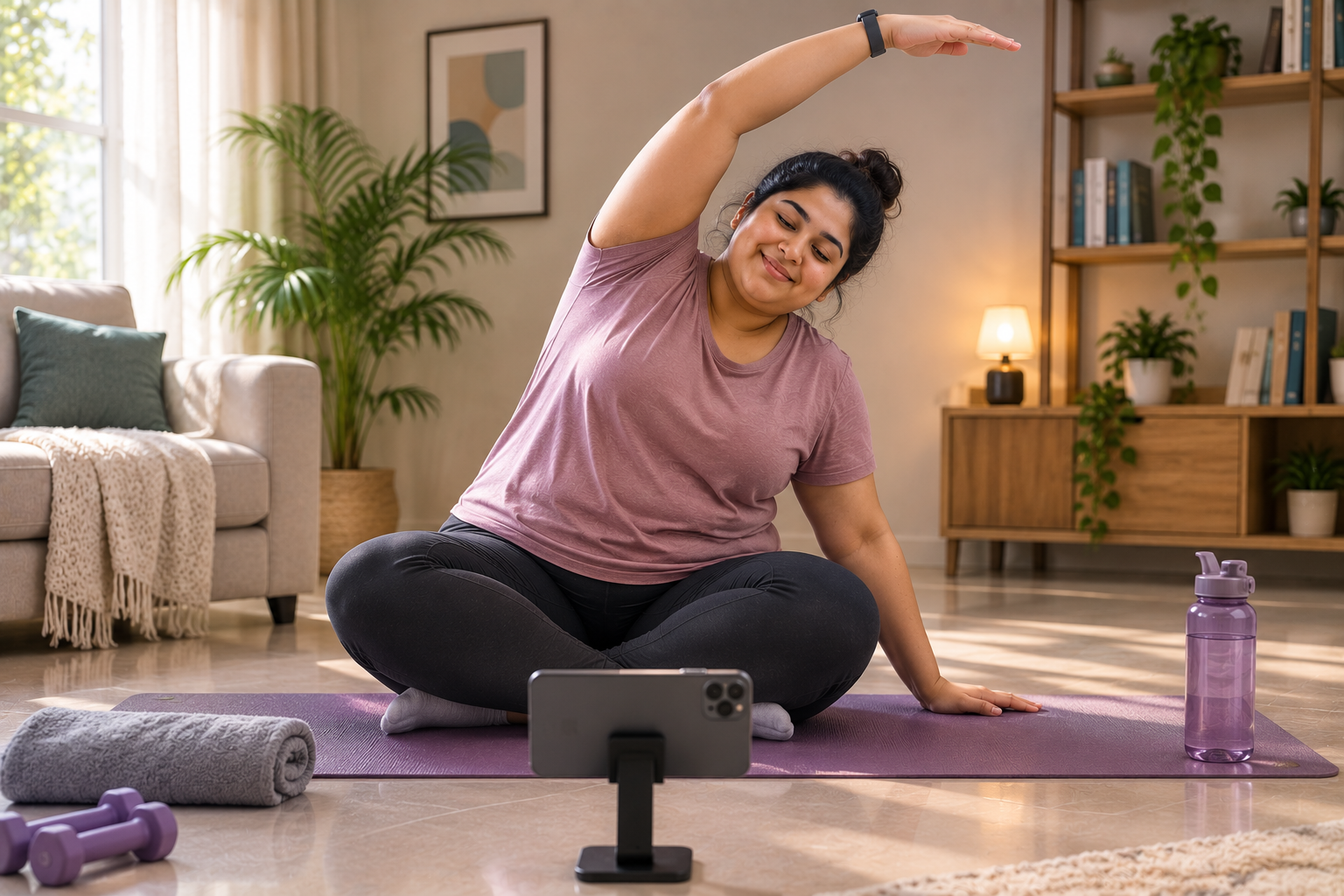 Indian women participating in a live group fitness session