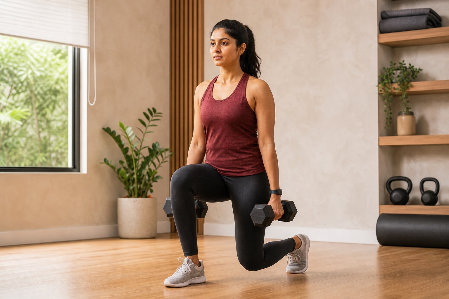 Indian woman participating in a live online fitness workout