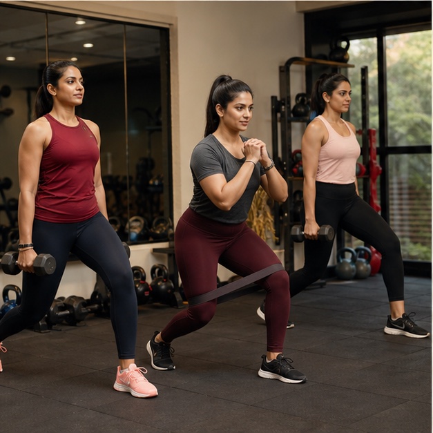 Indian women performing strength training exercises